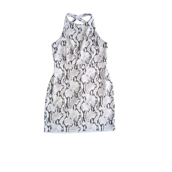Express Dress L Womens Black White Snakeskin Strappy Open Back Bodycon High Neck - Picture 1 of 7
